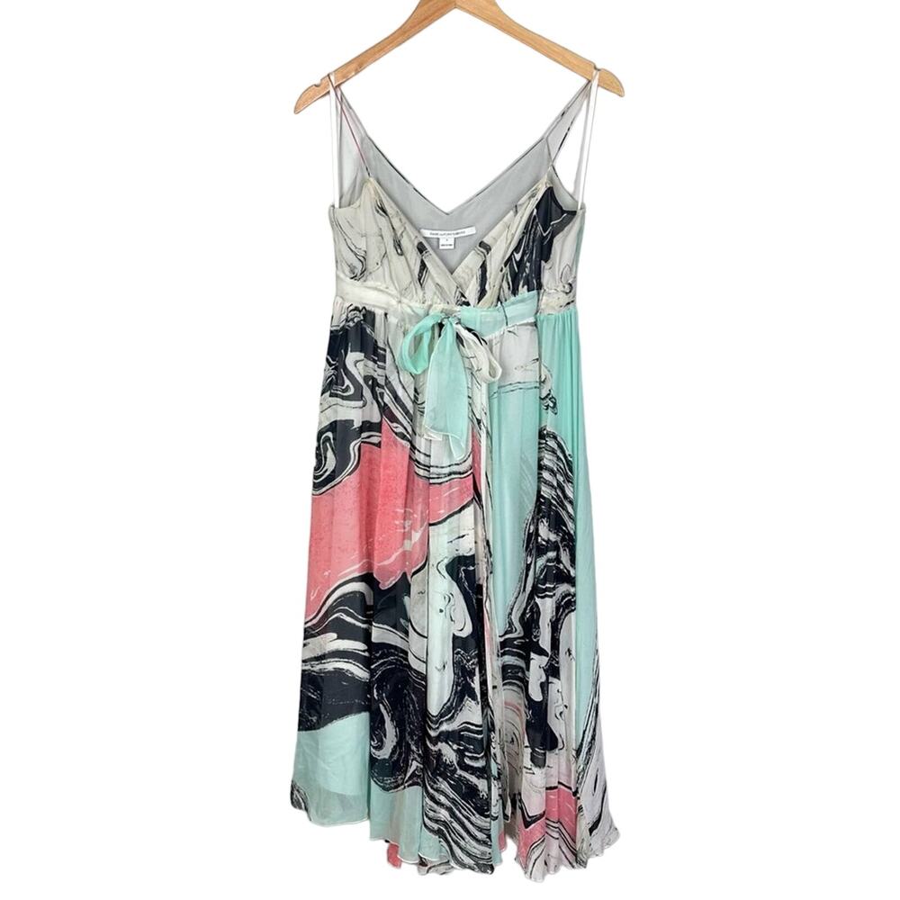 Diane Von Furstenberg Jolie Turquoise Silk A-Line Midi Dress Size 2 Resortwear - Picture 2 of 16
